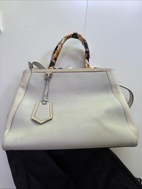 Fendi 2Jours Leather Shoulder Bag Off White with scarf